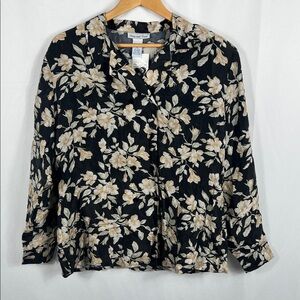 VINTAGE 90’s‎ Anna And Frank Black & Cream Floral Silk Blouse Women’s XL New